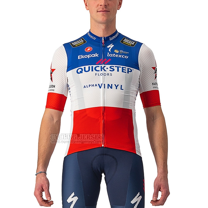 2022 Cycling Jersey Deceuninck Quick Step Blue White Red Short Sleeve and Bib Short
